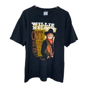 Vintage 90s Willie Nelson One Night Only Tee Large Black USA Made Holes Fade